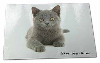 Large Glass Cutting Chopping Board British Blue Cat 