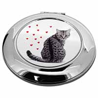 Silver Tabby Cat with Red Hearts Make-Up Round Compact Mirror