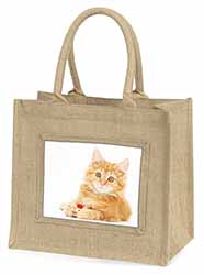 Fluffy Ginger Kitten Natural/Beige Jute Large Shopping Bag