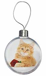 Ginger Kitten with Red Rose Christmas Bauble