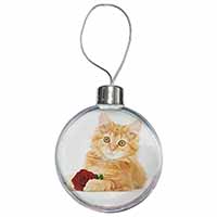 Ginger Kitten with Red Rose Christmas Bauble