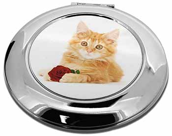 Ginger Kitten with Red Rose Make-Up Round Compact Mirror