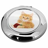 Ginger Kitten with Red Rose Make-Up Round Compact Mirror