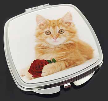 Ginger Kitten with Red Rose Make-Up Compact Mirror