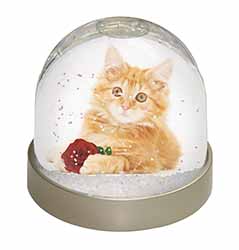 Ginger Kitten with Red Rose Snow Globe Photo Waterball