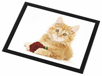 Ginger Kitten with Red Rose Black Rim High Quality Glass Placemat