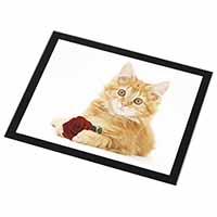 Ginger Kitten with Red Rose Black Rim High Quality Glass Placemat