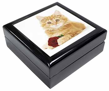 Ginger Kitten with Red Rose Keepsake/Jewellery Box