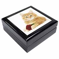 Ginger Kitten with Red Rose Keepsake/Jewellery Box