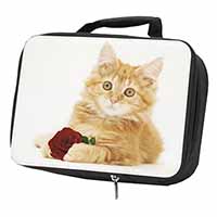 Ginger Kitten with Red Rose Black Insulated School Lunch Box/Picnic Bag