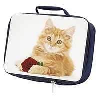 Ginger Kitten with Red Rose Navy Insulated School Lunch Box/Picnic Bag