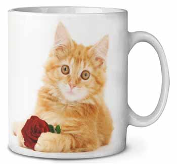 Ginger Kitten with Red Rose Ceramic Coffee Mug/Tea Cup