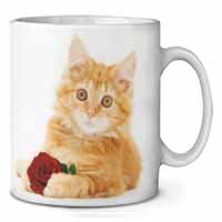 Ginger Kitten with Red Rose Ceramic Coffee Mug/Tea Cup