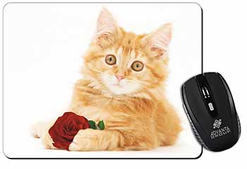 Ginger Kitten with Red Rose Computer Mouse Mat