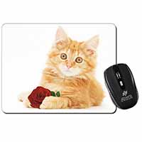 Ginger Kitten with Red Rose Computer Mouse Mat