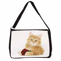 Ginger Kitten with Red Rose Large Black Laptop Shoulder Bag School/College