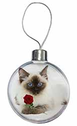 Ragdoll Kitten Cat with Red Rose Christmas Bauble