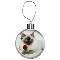 Ragdoll Kitten Cat with Red Rose Christmas Bauble