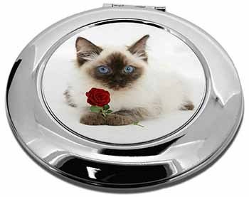 Ragdoll Kitten Cat with Red Rose Make-Up Round Compact Mirror