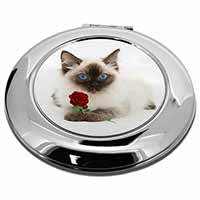 Ragdoll Kitten Cat with Red Rose Make-Up Round Compact Mirror