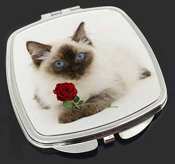 Ragdoll Kitten Cat with Red Rose Make-Up Compact Mirror