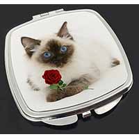 Ragdoll Kitten Cat with Red Rose Make-Up Compact Mirror