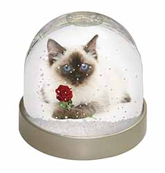 Ragdoll Kitten Cat with Red Rose Snow Globe Photo Waterball