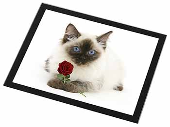 Ragdoll Kitten Cat with Red Rose Black Rim High Quality Glass Placemat