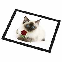 Ragdoll Kitten Cat with Red Rose Black Rim High Quality Glass Placemat