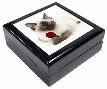 Ragdoll Kitten Cat with Red Rose Keepsake/Jewellery Box