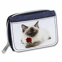 Ragdoll Kitten Cat with Red Rose Unisex Denim Purse Wallet