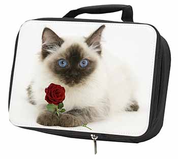 Ragdoll Kitten Cat with Red Rose Black Insulated School Lunch Box/Picnic Bag