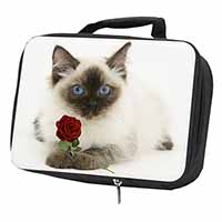 Ragdoll Kitten Cat with Red Rose Black Insulated School Lunch Box/Picnic Bag