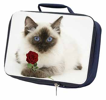 Ragdoll Kitten Cat with Red Rose Navy Insulated School Lunch Box/Picnic Bag