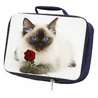 Ragdoll Kitten Cat with Red Rose Navy Insulated School Lunch Box/Picnic Bag