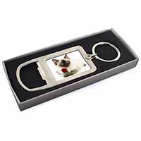 Ragdoll Kitten Cat with Red Rose Chrome Metal Bottle Opener Keyring in Box