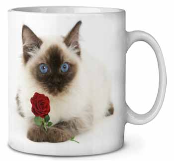 Ragdoll Kitten Cat with Red Rose Ceramic Coffee Mug/Tea Cup