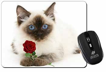 Ragdoll Kitten Cat with Red Rose Computer Mouse Mat