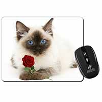 Ragdoll Kitten Cat with Red Rose Computer Mouse Mat