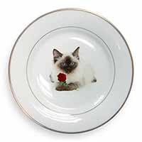 Ragdoll Kitten Cat with Red Rose Gold Rim Plate Printed Full Colour in Gift Box