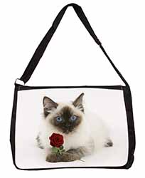 Ragdoll Kitten Cat with Red Rose Large Black Laptop Shoulder Bag School/College