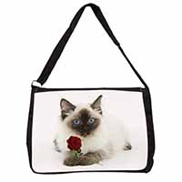 Ragdoll Kitten Cat with Red Rose Large Black Laptop Shoulder Bag School/College