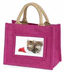 Christmas Kittens Little Girls Small Pink Jute Shopping Bag