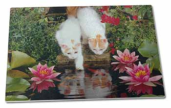 Large Glass Cutting Chopping Board Turkish Van Cats by Fish Pond