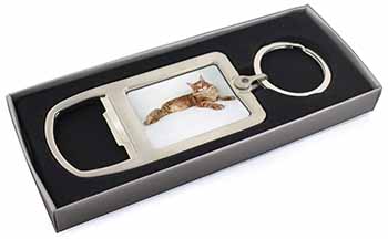 Red Maine Coon Cat Chrome Metal Bottle Opener Keyring in Box