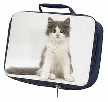 Cute Grey and White Kitten Navy Insulated School Lunch Box/Picnic Bag