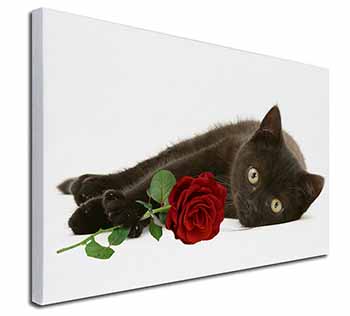 Black Kitten with Red Rose Canvas X-Large 30"x20" Wall Art Print