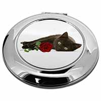 Black Kitten with Red Rose Make-Up Round Compact Mirror