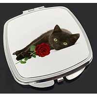 Black Kitten with Red Rose Make-Up Compact Mirror