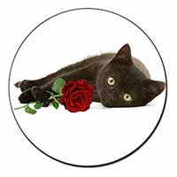 Black Kitten with Red Rose Fridge Magnet Printed Full Colour